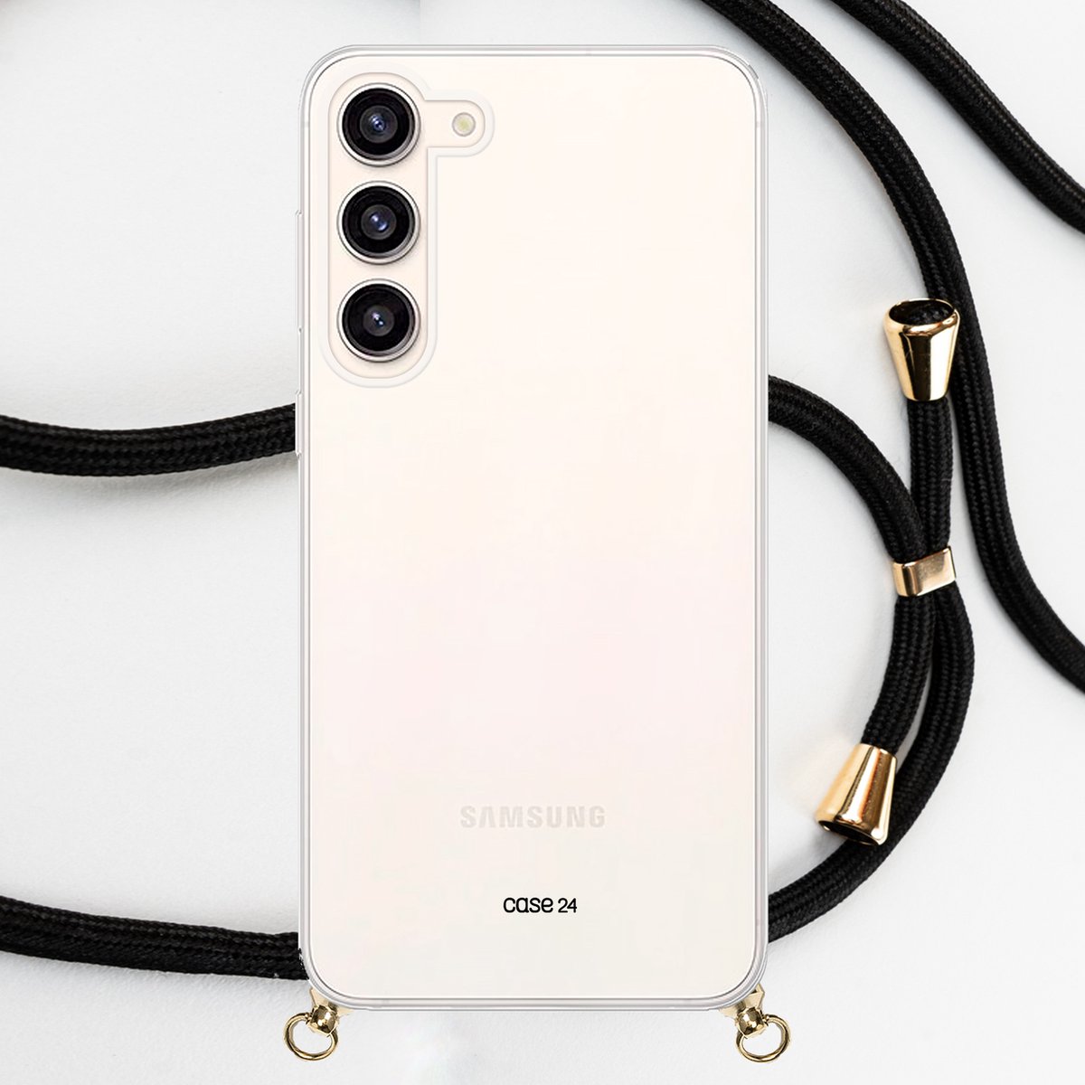 Samsung S23 Plus hoesje met koord - zwart met goud koord