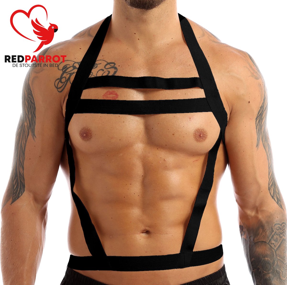 Goedkoopste Triple BDSM harnas heren - Erotische harnas manen - Elastisch - One size - Schouder Borst Buik - Open crotch - Sexy