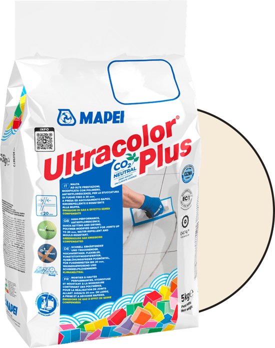 Mapei Ultracolor Plus Voegmortel - Waterafstotend & Schimmelwerend - Kleur 130 Jasmijn - 5 kg - Mapei