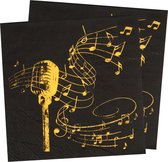 Serviettes de fête à thème musical Santex - 40x pièces - 25 x 25 cm - papier - noir/or