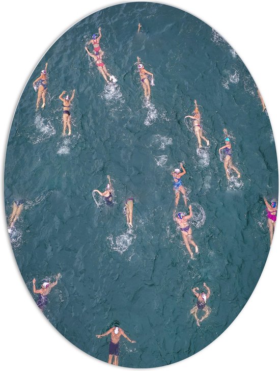 PVC Schuimplaat Ovaal - Water - Zee - Personen - Zwemmen - 60x80 cm Foto op Ovaal (Met Ophangsysteem)
