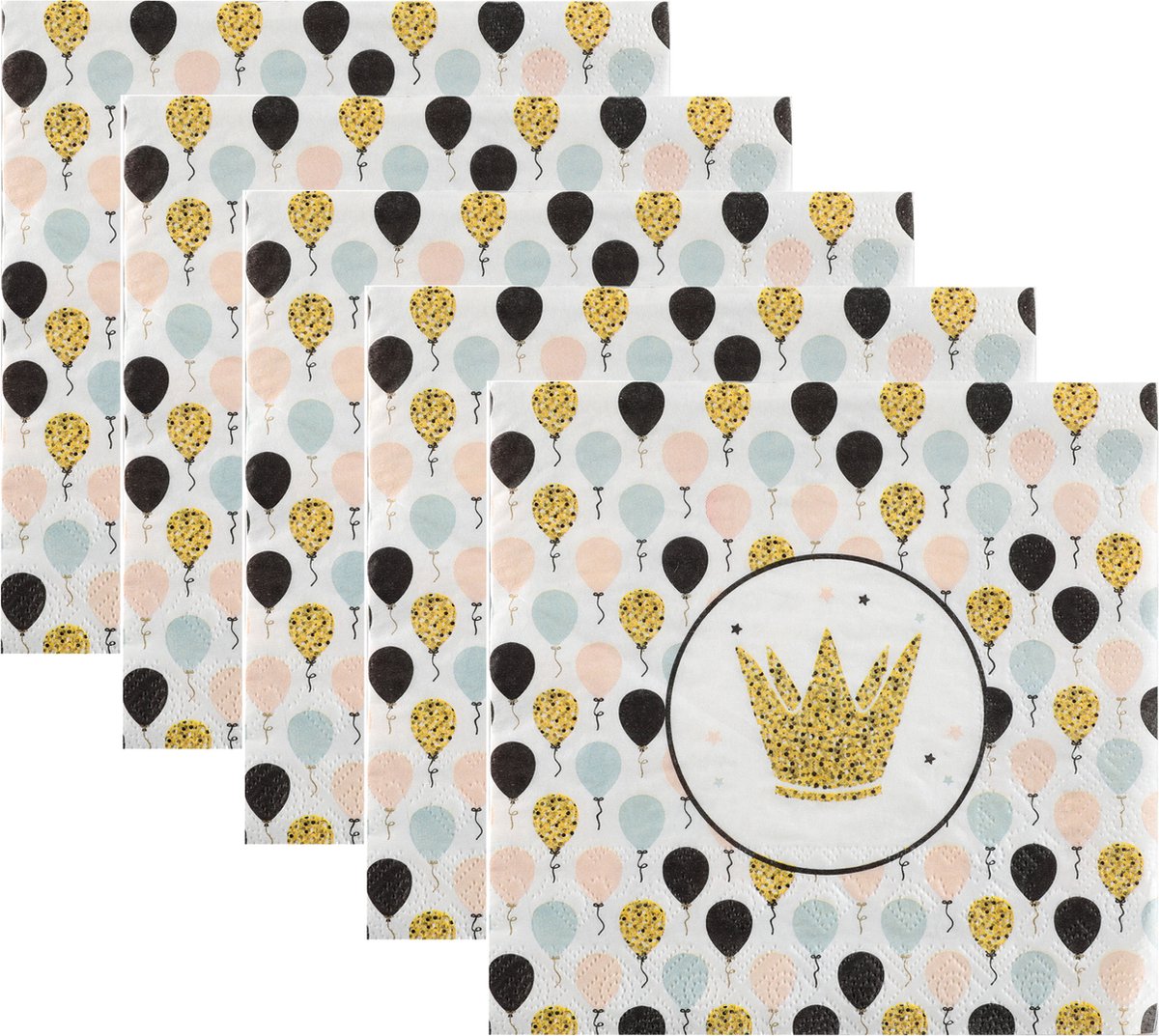 Santex feest servetten - ballon - 100x stuks - 33 x 33 cm - papier - goud/zwart