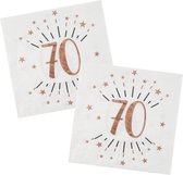 Verjaardag feest servetten leeftijd - 20x - 70 jaar - rose goud - 33 x 33 cm