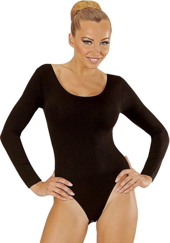 Widmann - Dans & Entertainment Kostuum - Unicolor Body Volwassen Met Knoopsluiting, Zwart Vrouw - Zwart - Medium / Large - Carnavalskleding - Verkleedkleding