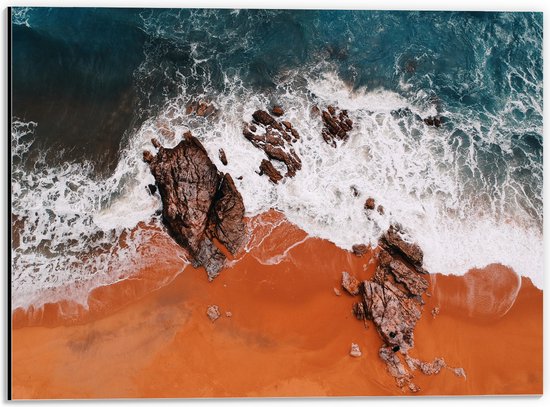 Dibond - Water - Zee - Stenen - Zand - Strand - 40x30 cm Foto op Aluminium (Met Ophangsysteem)