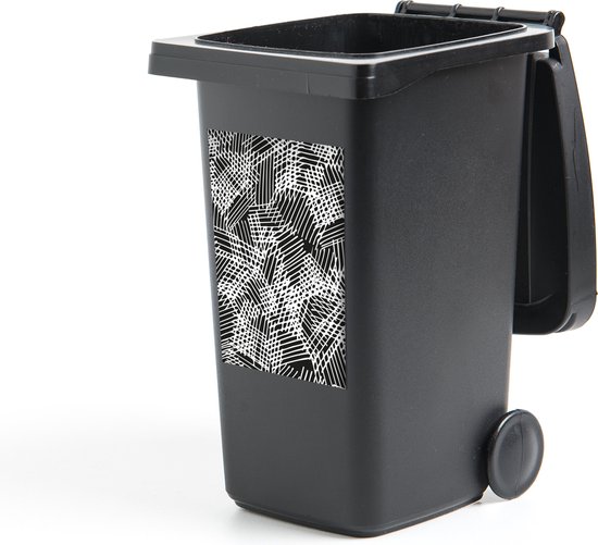 Container sticker Bloemen Patroon - Patroon overlappende strepen zwart-wit Klikosticker - 40x60 cm - kliko sticker - weerbestendige containersticker