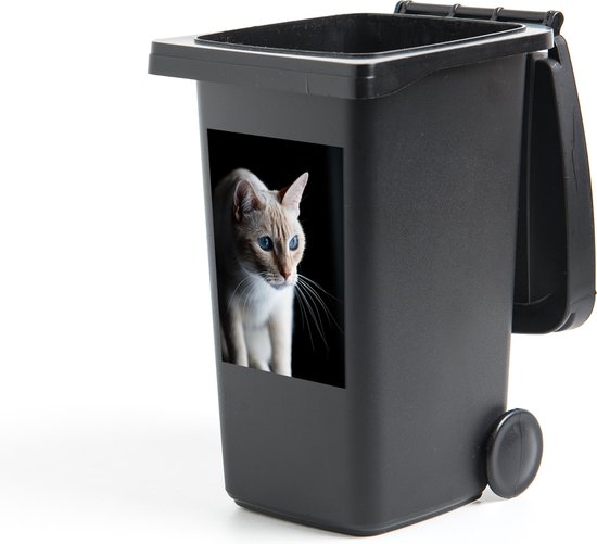Container sticker Katten op zwarte achtergrond - Kat met heldere ogen - 40x60 cm - kliko sticker - weerbestendige containersticker
