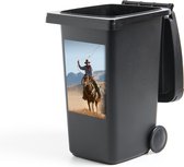 Container sticker Cowboys - Een cowboy met een lasso Klikosticker - 40x60 cm - kliko sticker - weerbestendige containersticker