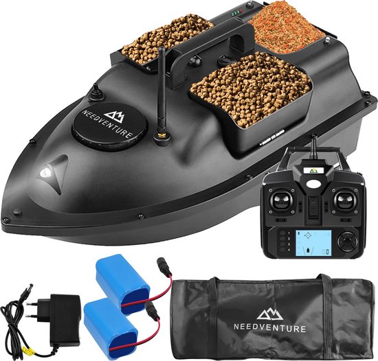 NEEDVENTURE® GPS Voerboot Deluxe - Voerboten Karper - Karpervissen - Hengelsport - Hook Release - 500M Bereik - 3 Voerbakken - 4kg Laadvermogen - Inclusief Afstandsbediening & Nachtlamp