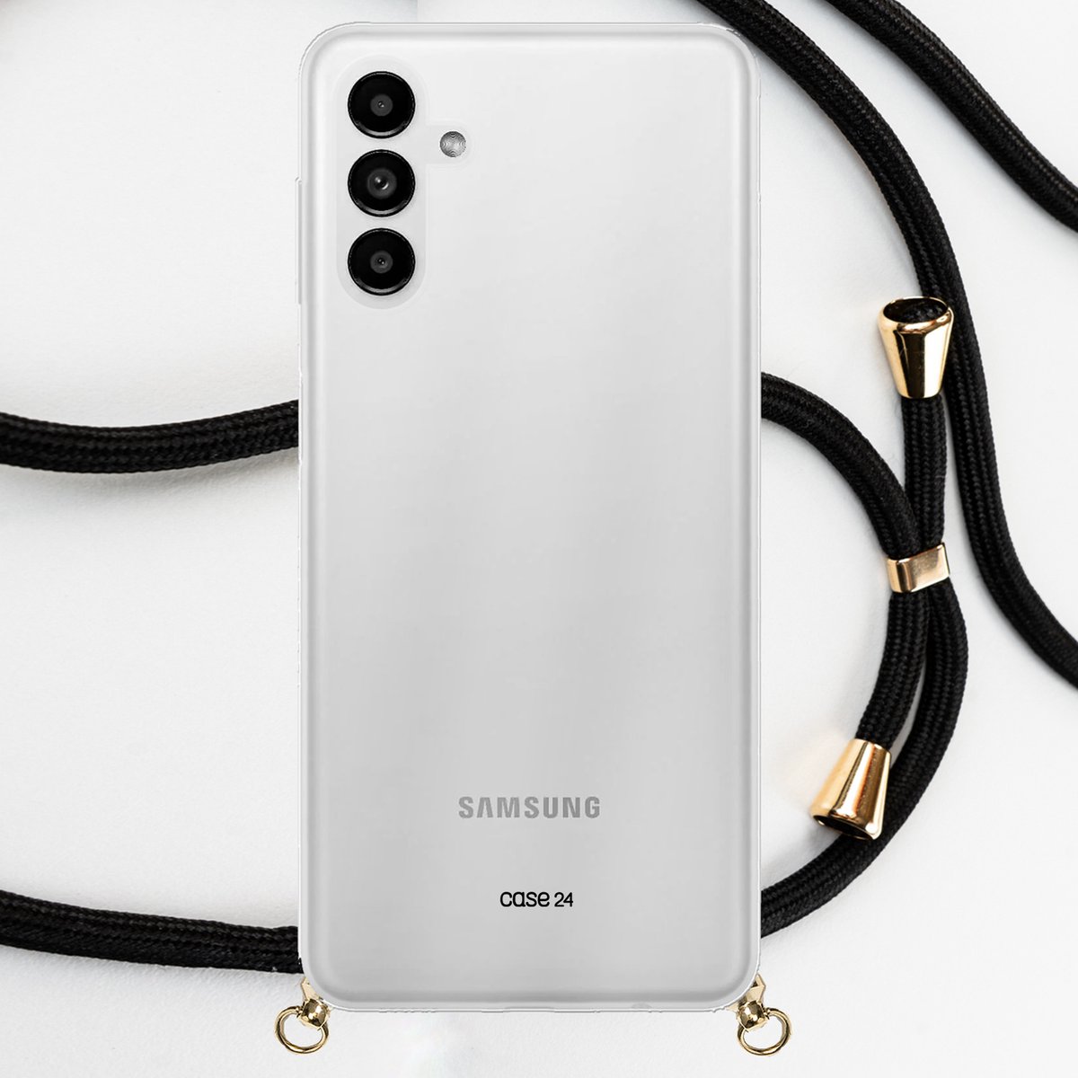 Samsung A13 hoesje met koord - zwart met goud koord