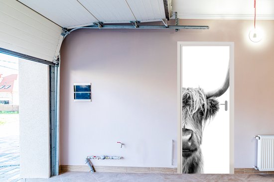 Sticker pour porte Highlander écossais - Animaux - Zwart - Wit - 80x215 cm - Affiche de porte