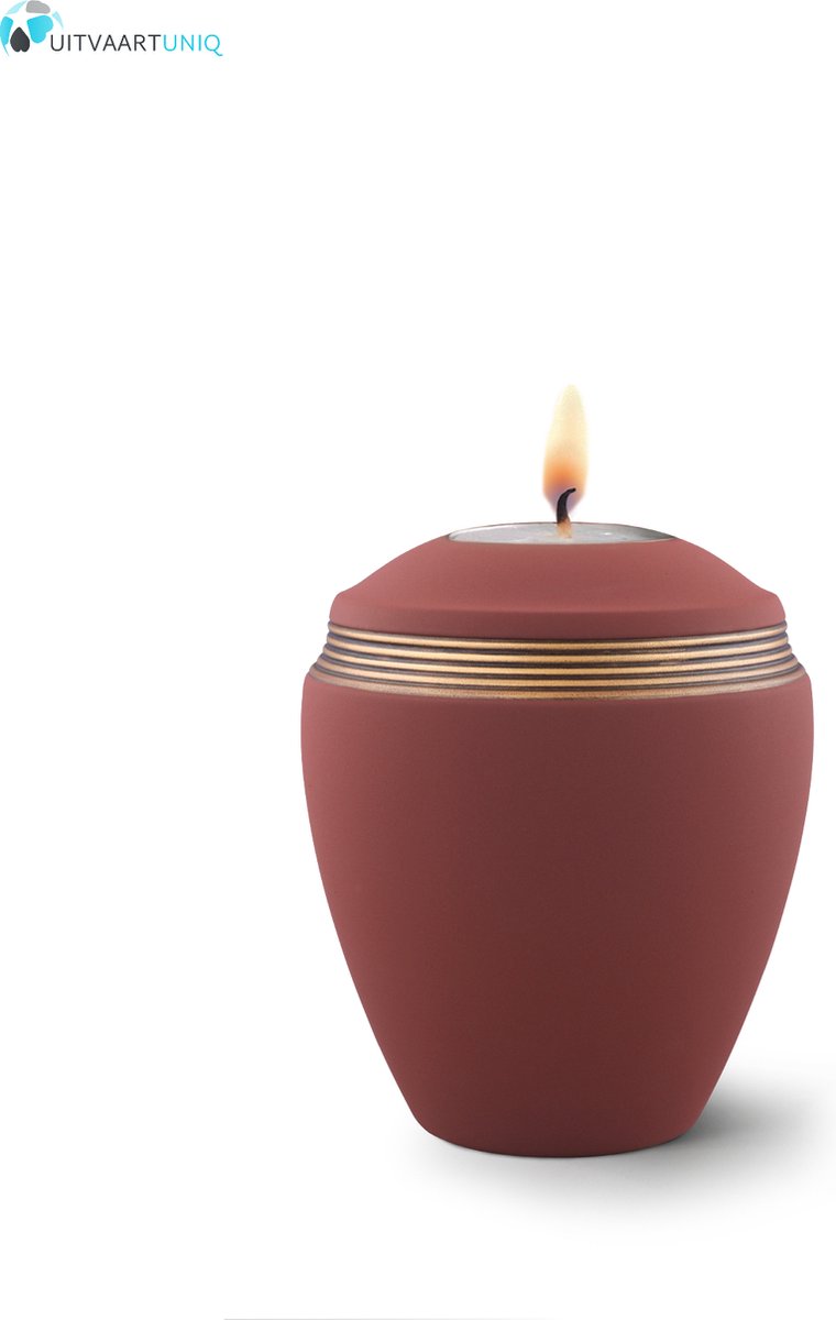 Mini urn rood bruin met herdenkingslichtje- keramiek