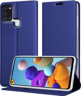 Cadorabo Hoesje geschikt voor Samsung Galaxy A21s in CLASSY DONKER BLAUW - Beschermhoes met magnetische sluiting, standfunctie en kaartvakje Book Case Cover Etui