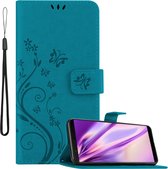 Cadorabo Hoesje voor OnePlus 5T in BLOEMEN BLAUW - Beschermhoes in bloemmotief met magnetische sluiting, standfunctie en kaartsleuven Book Case Cover Etui