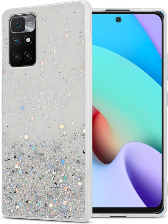 Coque Cadorabo pour Xiaomi RedMi 10 en Transparent avec Glitter - Housse de protection en silicone TPU flexible avec paillettes scintillantes Case Cover Etui