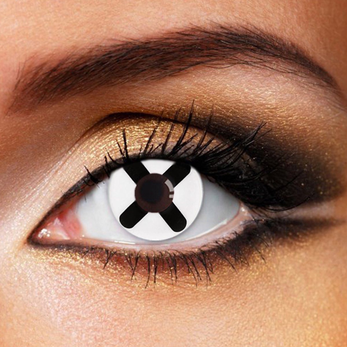 Partylens® kleurlenzen - Black X - zachte jaarlenzen met lenshouder - partylenzen