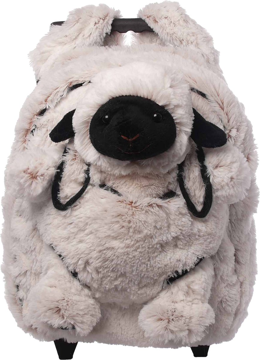 Inware Rugzaktrolley kinderkoffer - pluche schaap knuffel - kunststof/polyester - 35 x 25 x 13 cm