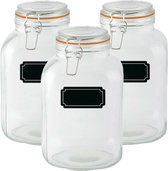 Weckpotten/inmaakpotten - 3x - 3L - glas - met beugelsluiting - incl. etiketten