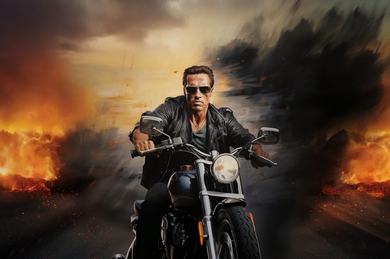 Terminator Poster | Arnold Schwarzenegger Poster | Terminator op Motor | Film Poster | Woondecoratie | 71x51cm | Geschikt om in te Lijsten