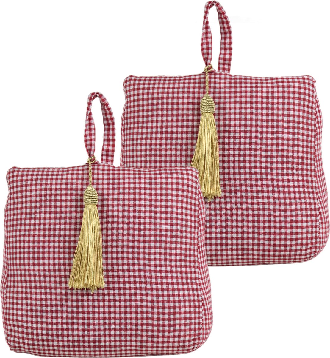 Mars & More deurstopper - 2x - katoen/polyester - rood geruit - 20 x 18 cm