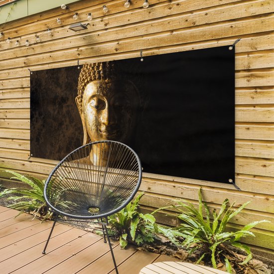 Décoration murale extérieure Bouddha - Image de Bouddha - Or - Spirituel - Zwart - 160x80 cm