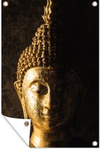 Tuindecoratie Buddha - Boeddha beeld - Goud - Spiritueel - Zwart - 40x60 cm - Tuinposter - Tuindoek - Buitenposter