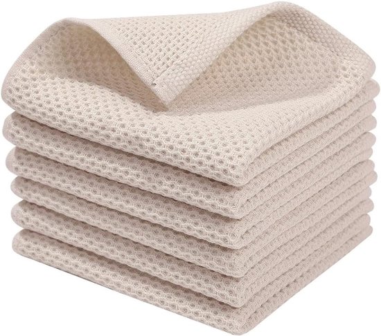 Set van 6 theedoeken, keukendoeken, 30 x 30 cm, katoen, vaatdoeken, machinewasbaar, zachte microvezel, theedoeken, wafeldoeken, handdoeken voor de keuken