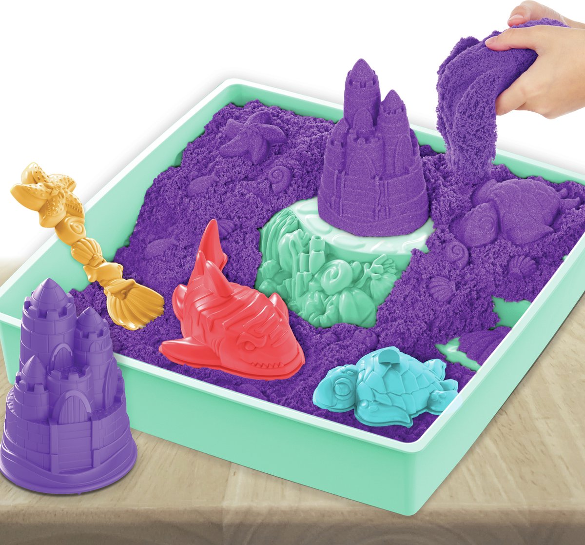Kinetic Sand - Zandbak-set met 454 g paars origineel Kinetic Sand opbergzandbak 4 vormen en gereedschap - Sensorisch speelgoed — afbeelding 21