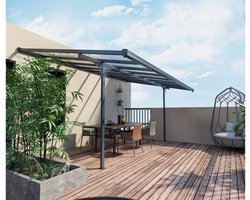 EXPERTLAND Aanleunende pergola in aluminium 13,2m² antraciet ALVARO - L436xD305xH240/285 cm L 436 cm x H 285 cm x D 305 cm