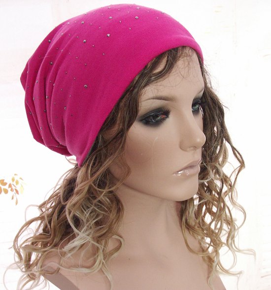 Fleece gevoerde chemomuts beanie bij haarverlies kleur pink roze