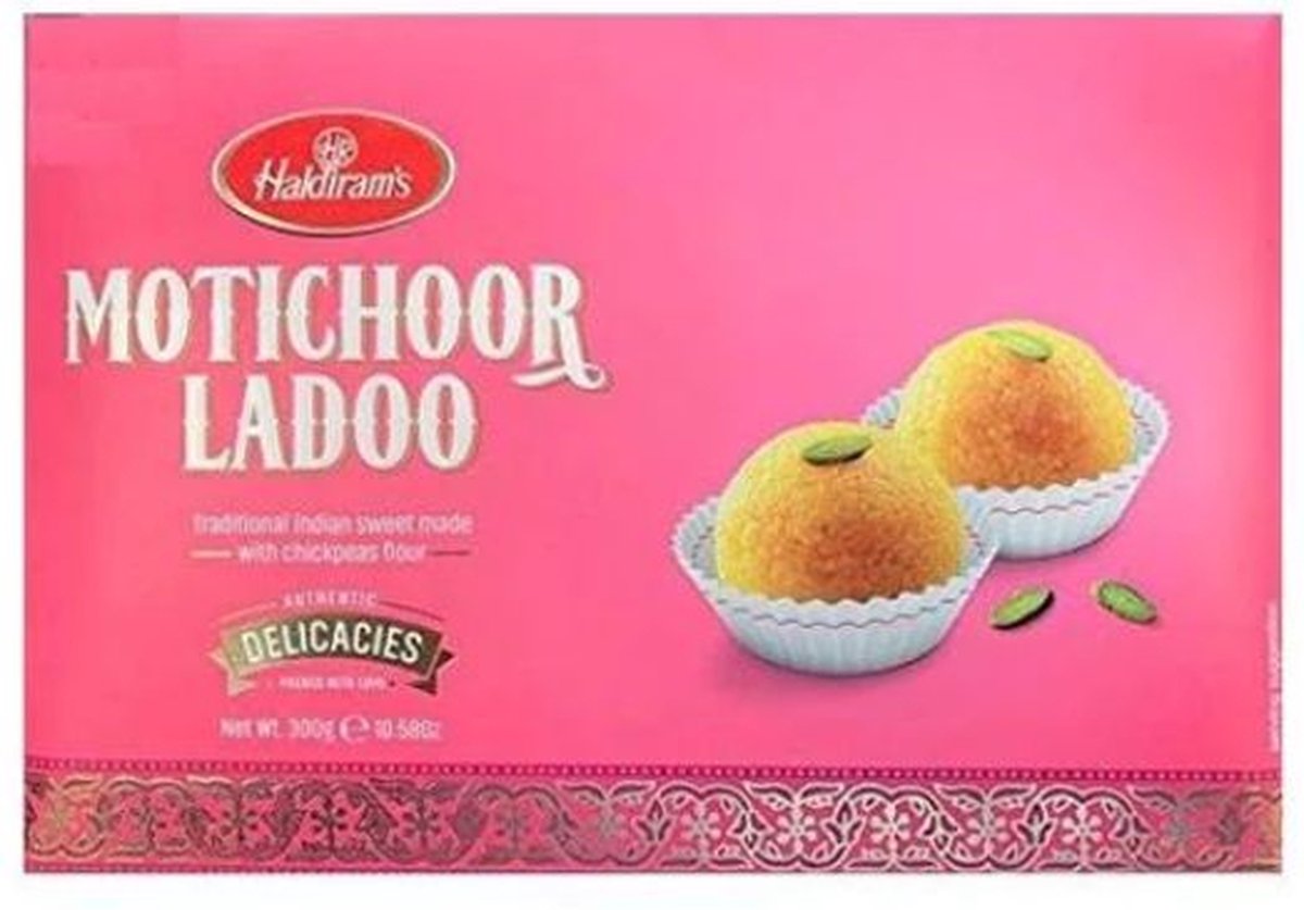 Motichoor Ladoo - Traditional Indian Sweet Made with Chickpeas Flour - Haldiram's - 300gr