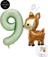 Snoes - Bambi Basis ballon set XXL Cijferballon Olijf Nude 9 - Lief Hert + Cijfer Ballon 9 Jaar - Helium Geschikt