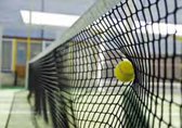 NK Tennisnet Knooploos geweven hoogte 1,07m x breedte 10m Zwart met PVC-Ommantelde Staalkabel van 11m, omzoomd