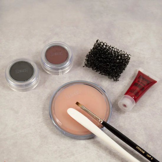 Grimas Scar Wax set met bruine en grijze wax, bloed, spons en penselen.