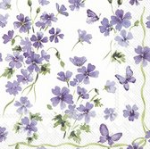 Tafelloper Bloemen lila paars - 150 cm - 100% katoen - tijdelijk met gratis servetten