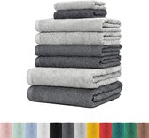 Set van 8 handdoeken, 100% katoen, 4 x handdoeken, 2 x douchehanddoeken, 2 x gastendoekjes, Öko-Tex made in groen, kleur antraciet + grijs