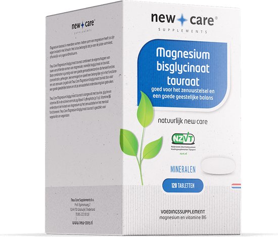 Foto: New care magnesium bisglycinaat tauraat voor het zenuwstelsel 120 tabletten nzvt vegan