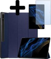Hoes Geschikt voor Samsung Galaxy Tab S9 Ultra Hoes Luxe Hoesje Case Met Uitsparing Geschikt voor S Pen Met Screenprotector - Hoesje Geschikt voor Samsung Tab S9 Ultra Hoes Cover - Donkerblauw
