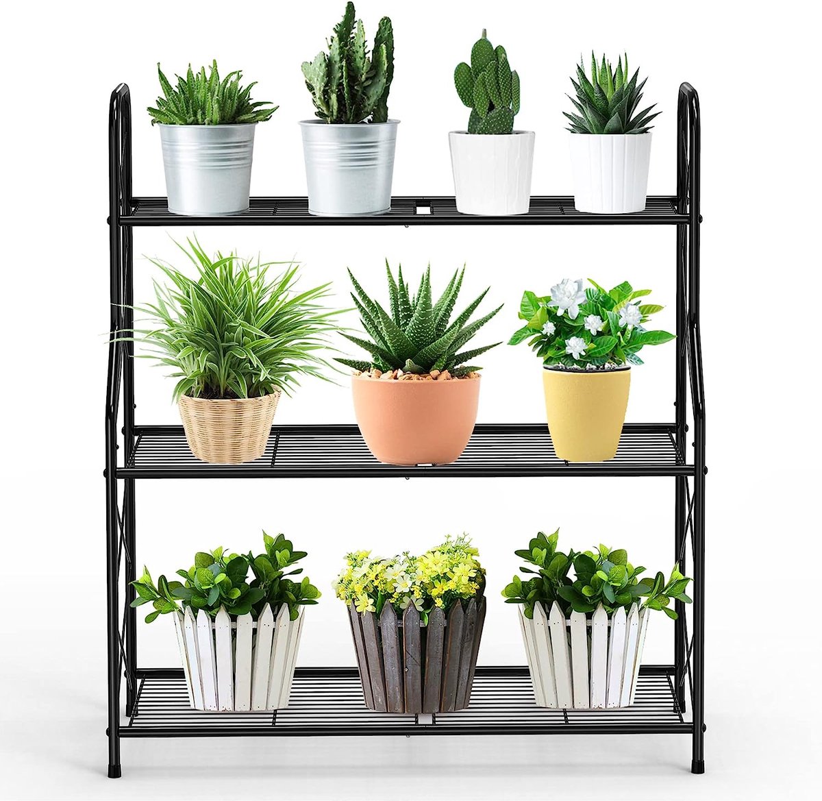 Relaxdays plantenrek met 3 etages, hout, plantentrap voor binnen, decoratie, HBD: ca. 82,5 x 83 x 28,5 cm, donkerbruin