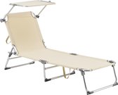 Ligbed Briscoe - Met Luifel - 189x57x28 cm - tot 115 kg - Beige - Staal en Stof - Verstelbare Luifel