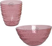 Set de vaisselle de camping Decoris - 12 pièces - rose - plastique - 6 personnes