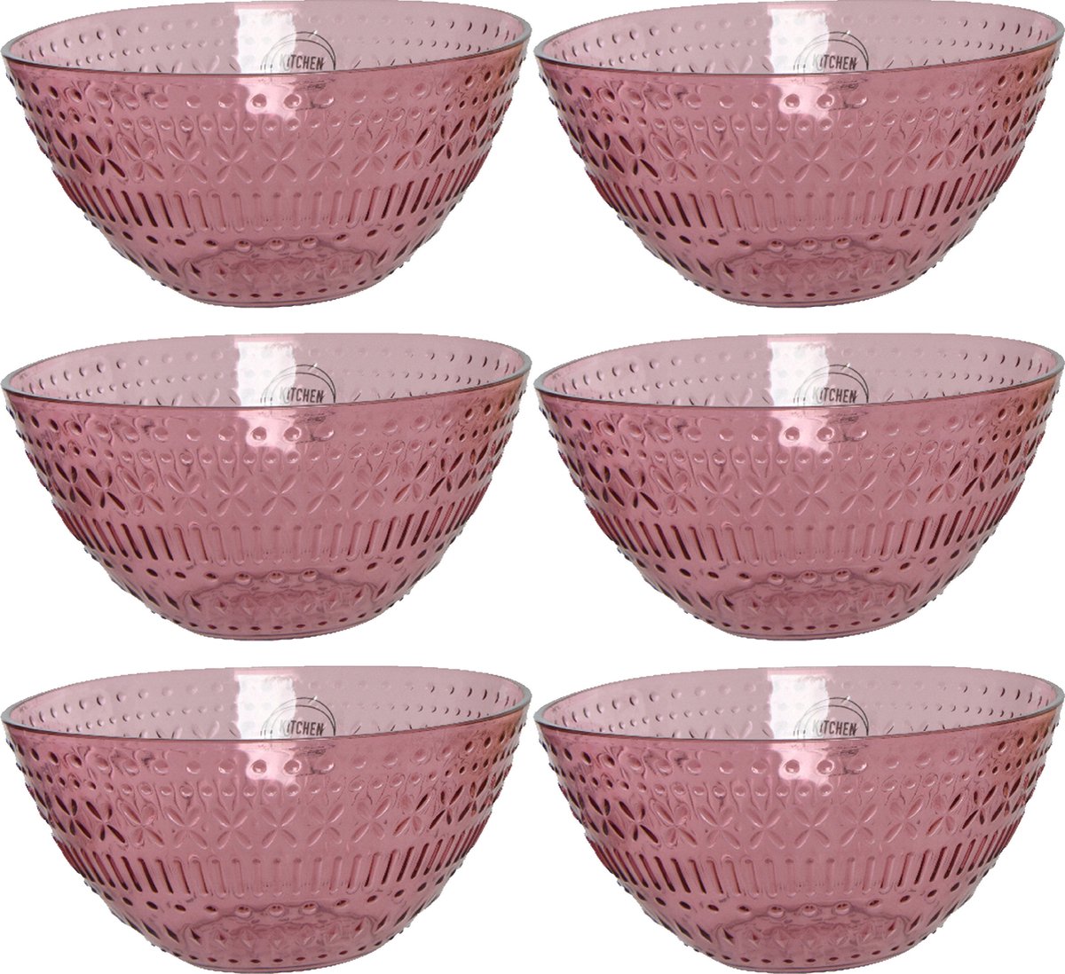Decoris schaaltje/kommetje - 6x - roze - kunststof - D14 x H7 cm - campingservies