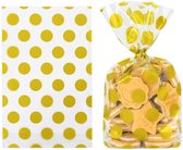 Fako Bijoux® - 100x Sachets Cellophane Pois XL - Sacs Fêtes - Sacs Cadeaux Plastique - Sachets Bonbons - Pois - 13x21cm - Goud