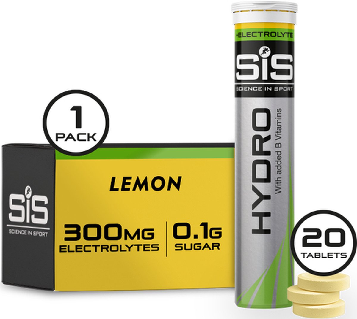 Science in Sport - SIS Go Hydro Bruistabletten - 300mg Elektrolyten - Lemon Smaak - 20 Tabletten - SIS