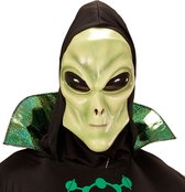 Widmann - Alien Kostuum - Glubablub Alien Masker Met Kap En Bolle Ogen - Groen - Carnavalskleding - Verkleedkleding