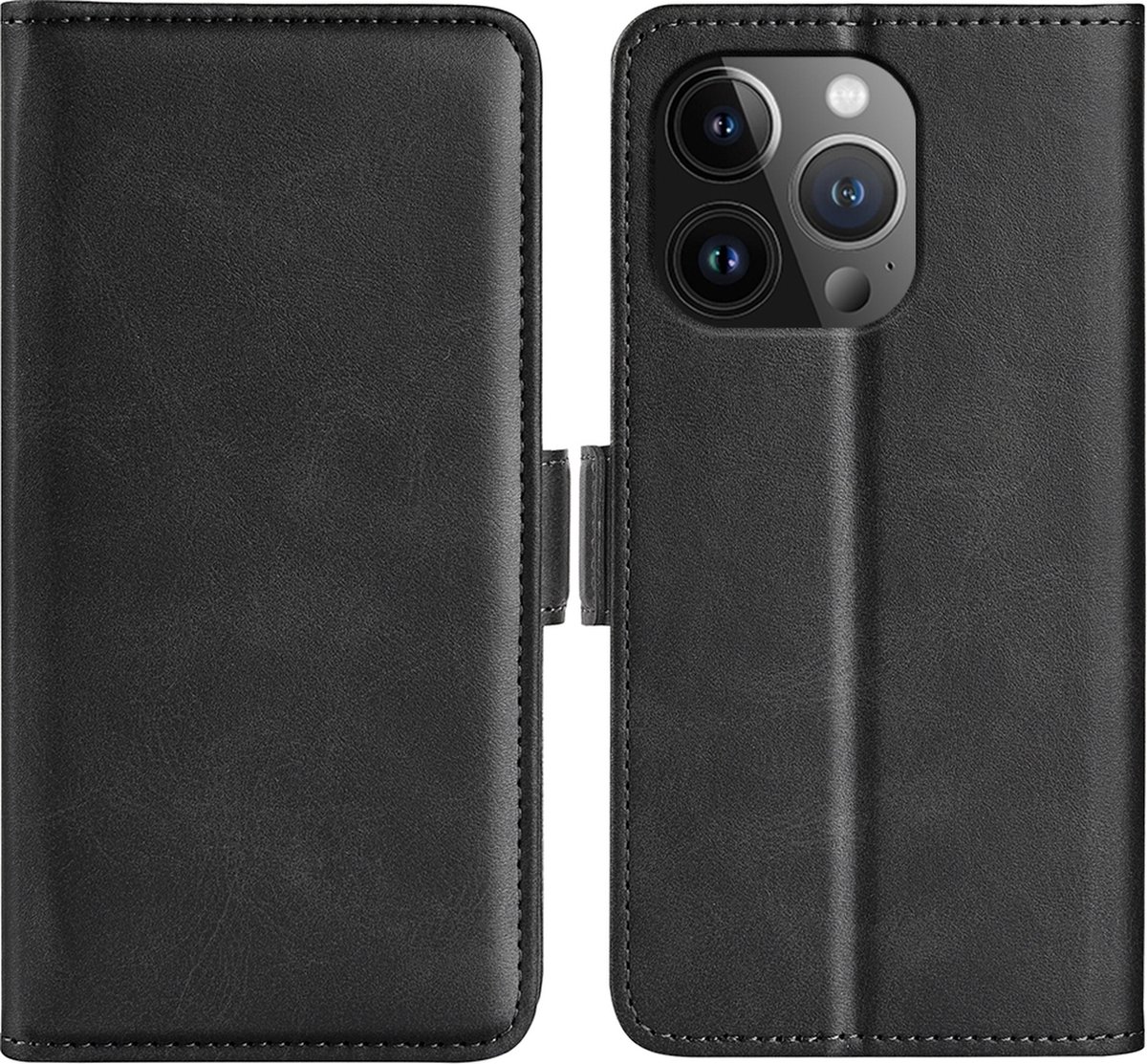 Mobigear Telefoonhoesje geschikt voor Apple iPhone 15 Pro Max Hoesje | Mobigear Slim Magnet Bookcase Portemonnee | Pasjeshouder voor 3 Pasjes | Telefoonhoesje voor Pinpas / OV Kaart / Rijbewijs - Zwart