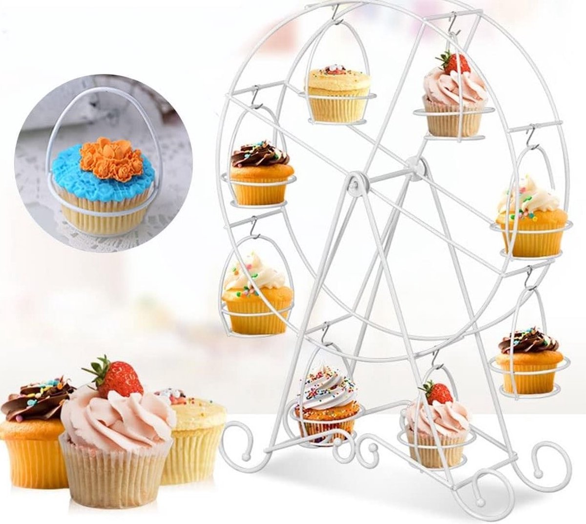 High tea cupcake reuzenrad etagere standaard voor 8 stuks wit