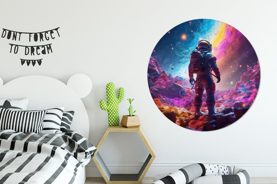 Espace cercle mural - Astronaute - Néon - Abstrait - Cercle mural intérieur - Décoration murale ronde - Cercle Décoration murale murale - Cercles muraux - Salon - 120x120 cm - Tableaux ronds - Décoration chambre - Chambre