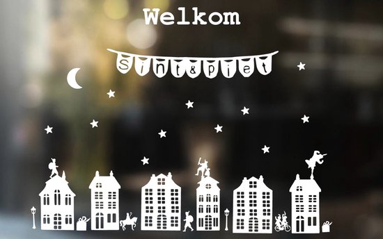 Raamsticker Sinterklaas | Statische raamfolie | Herbruikbaar | Sint en Piet | Wit