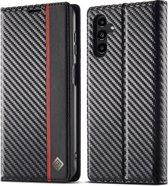 Luxe BookCover Hoes Etui geschikt voor Samsung Galaxy A24 - 4G - A25 5G Zwart-Rood-Carbon